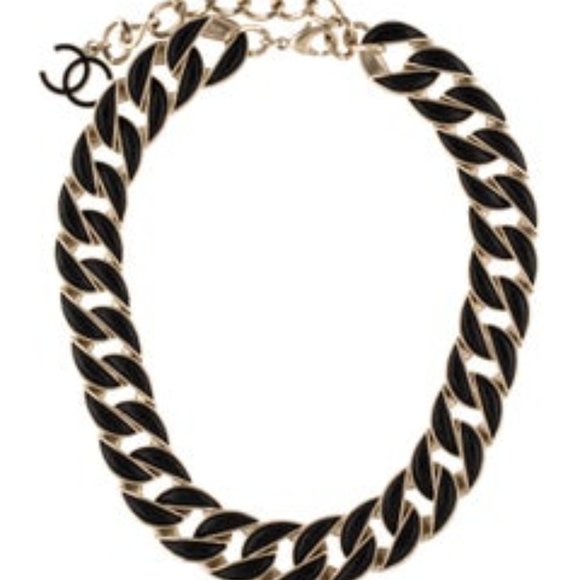 CHANEL Leather Curb Chain Necklace